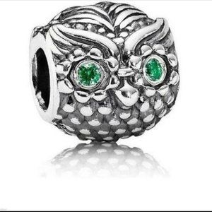 PANDORA Wise Owl Charm Green CZ Sterling Silver